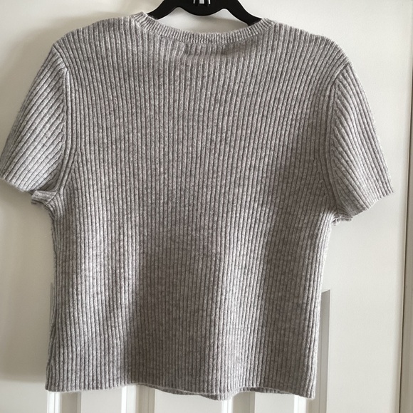 House of Harlow 1960 Heather Gray 100% Cashmere Sweater Top Short Sleeve Sz L - Picture 3 of 10